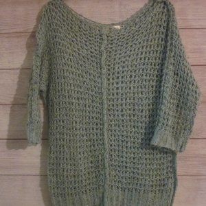 Decree  Women's Size Small Sweater Knit Pullover 3/4 Sleeve Open Knit Green Over